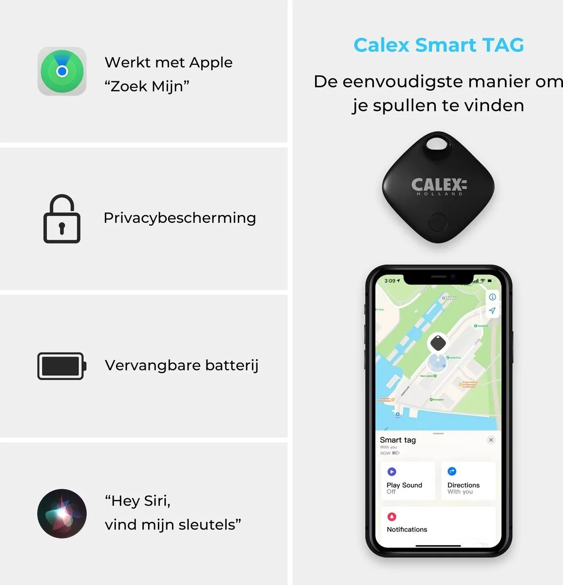 Calex Smart Tag Bluetooth Tracker - Zwart