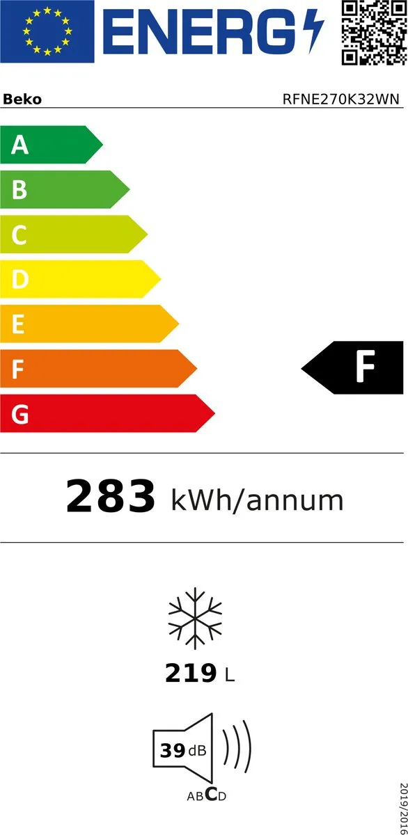 Beko RFNE270K32WN Vriezer 214L - 6 Vakken - 18 kg/dag Wit