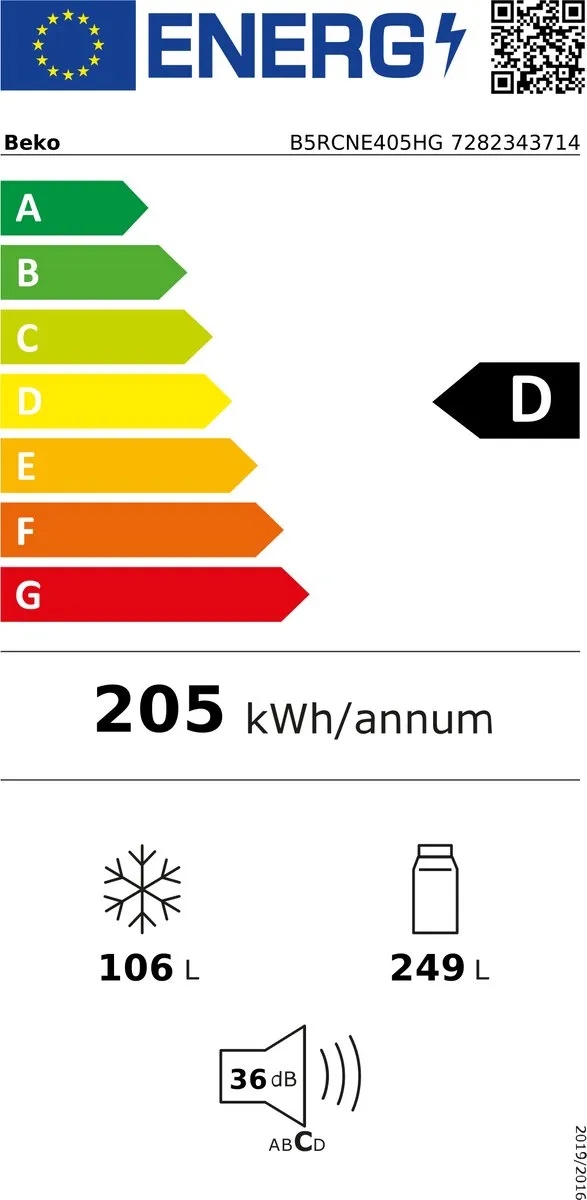 Beko B5RCNE405HG Vrijstaande Koelkast 407L - Grijs
