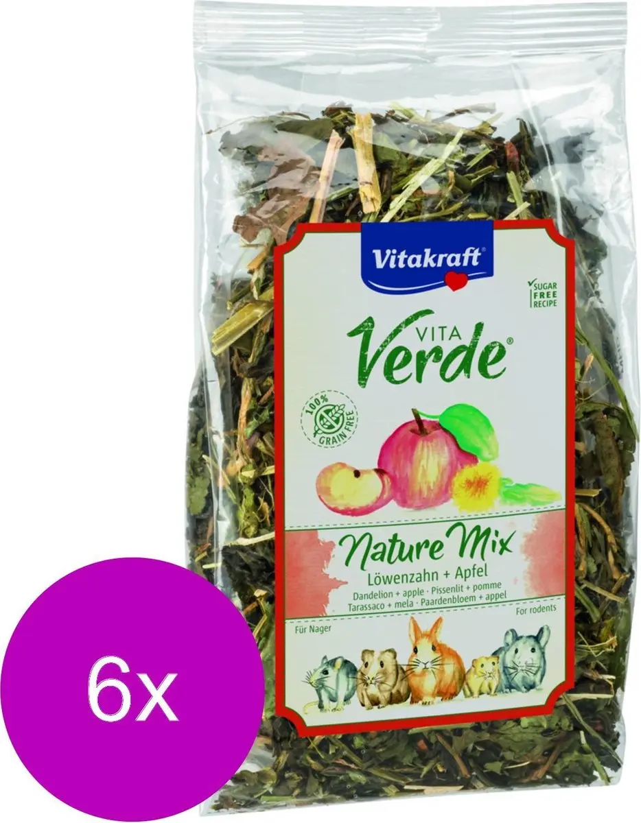 Vitakraft Vita-Verde Paardenbloem/Appel Knaagdiersnack - 6x80g