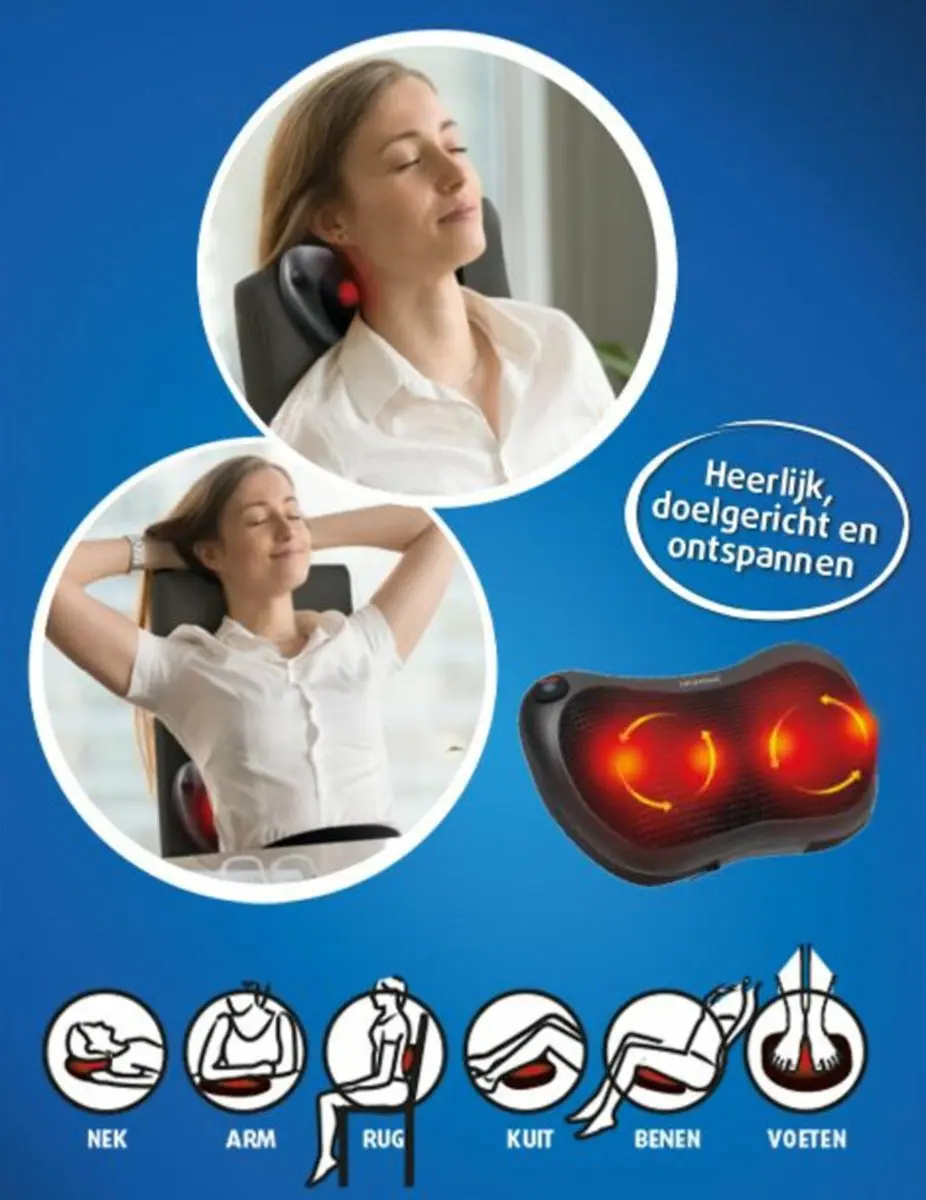 Lucovitaal Shiatsu Massagekussen - 8 Koppen - Zwart