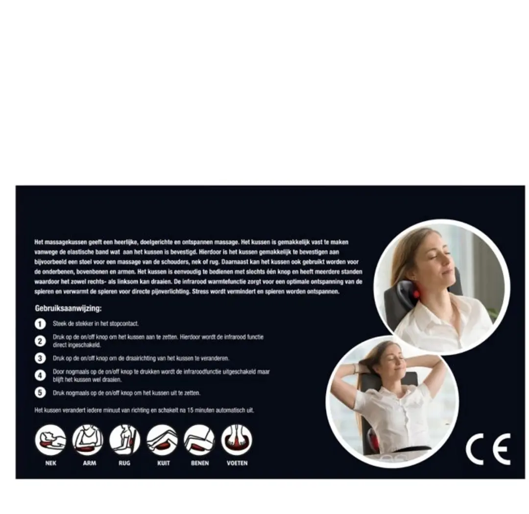 Lucovitaal Shiatsu Massagekussen - 8 Koppen - Zwart