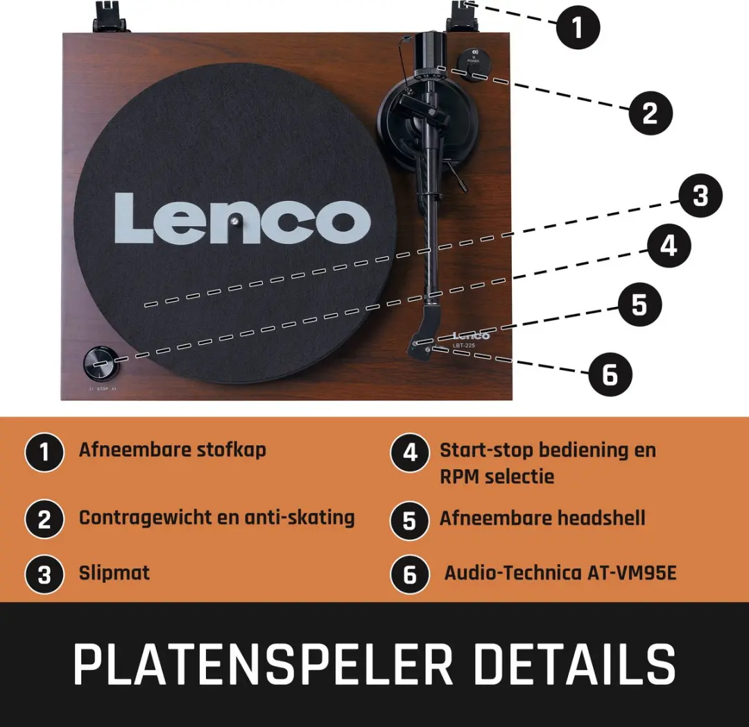 Lenco LBT-225WA Platenspeler - Donkerbruin