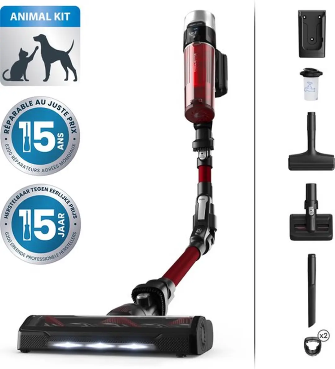 Rowenta X-Force Flex 9.60 RH2079 Stofzuiger - 100 Airwatts - Zwart/Rood - afbeelding 6 van 6