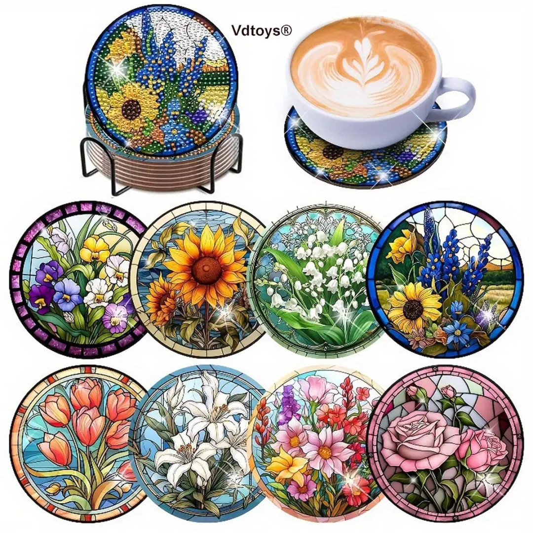 VDTOYS Diamond Painting Onderzetters Set Z 302A Bloemen 4