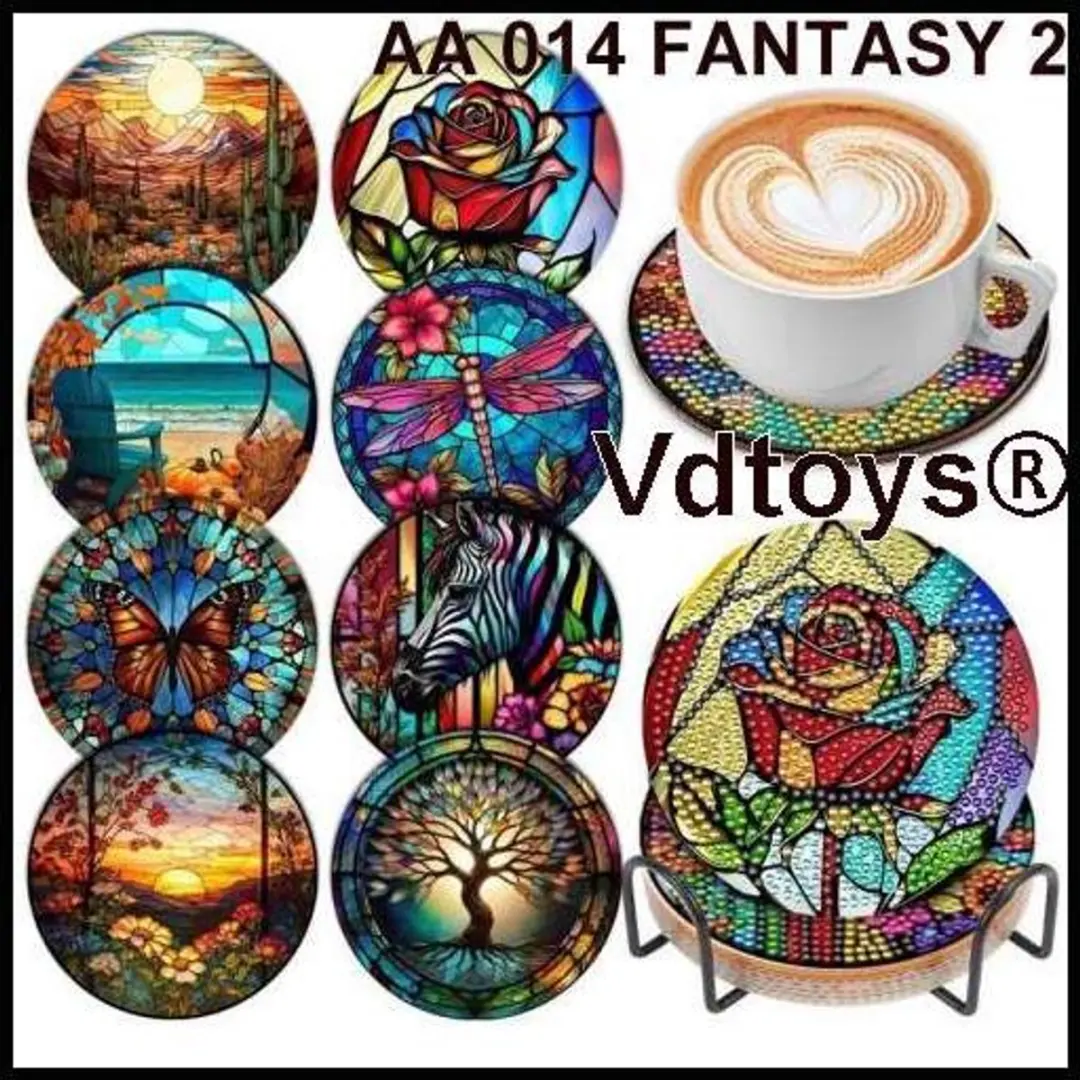 VDTOYS Diamond Painting Fantasy 2 Onderzetters - 8 Stuks - Set AA-014A