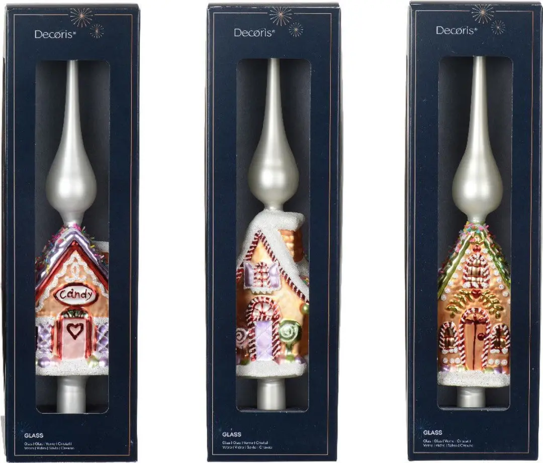 Decoris Kerstboom Piek Glas Peperkoekhuis 31cm - Meerkleurig
