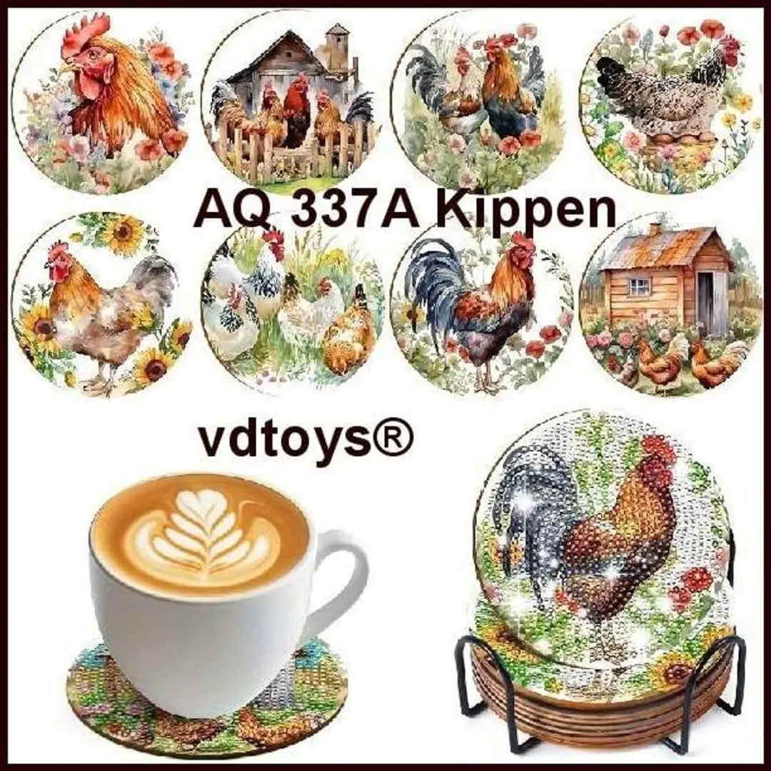 VDTOYS Diamond Painting Kippen Onderzetters 8 Stuks - AQ 337A