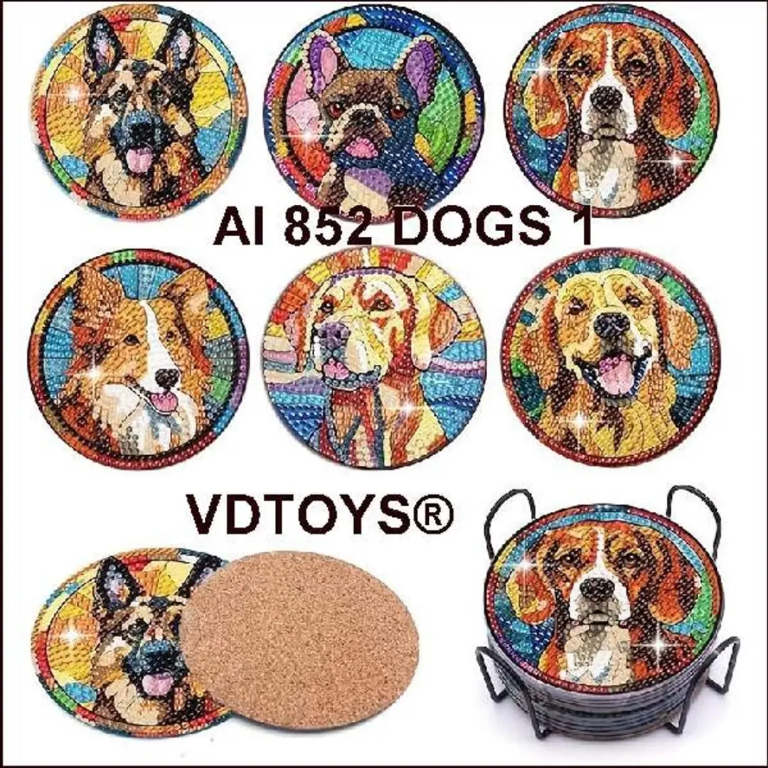 VDTOYS Diamond Painting Honden Onderzetters Set AI 852 - 6 Stuks