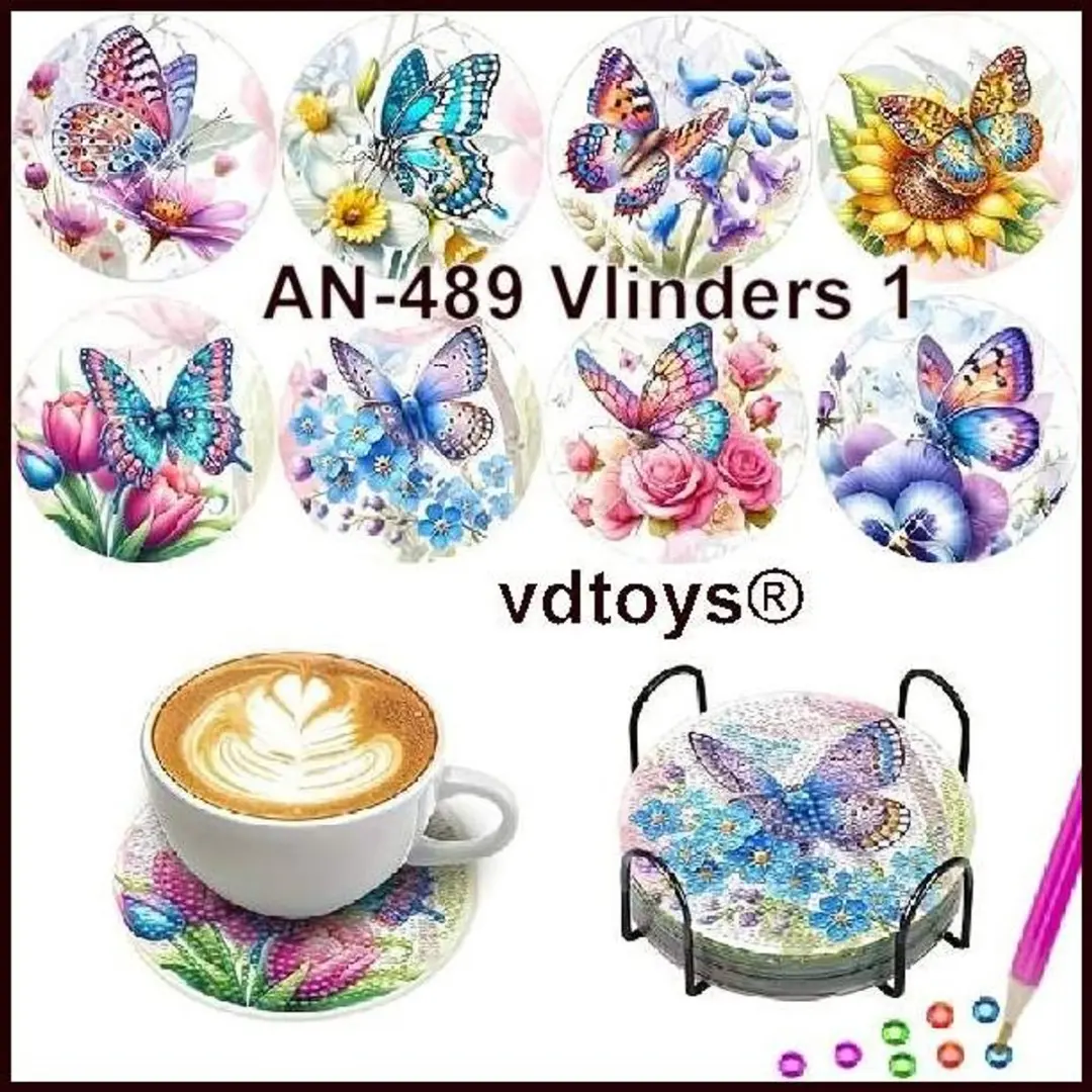 VDTOYS Diamond Painting Vlinders Onderzetters Set AN 489 - 8 Stuks