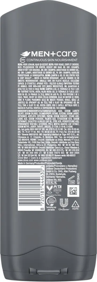Dove Men+Care Eucalyptus & Mint Douchegel 3-in-1 250ml - afbeelding 4 van 4