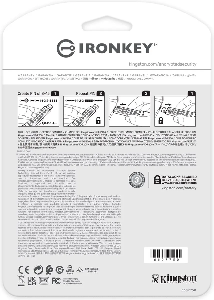 Kingston IronKey 256GB Keypad IKKP200 - 256GB - AES-256 Versleuteld