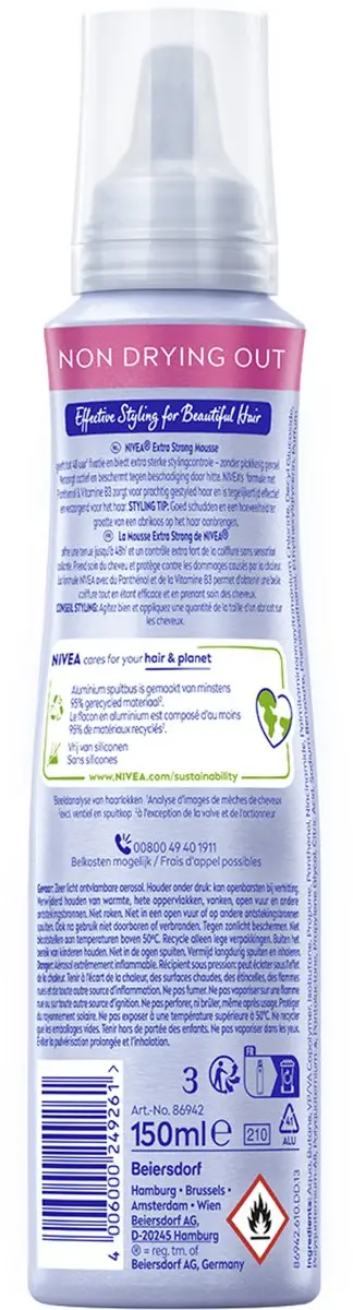 NIVEA Extra Strong Styling Mousse 6x150ml - met Panthenol & Vitamine B3