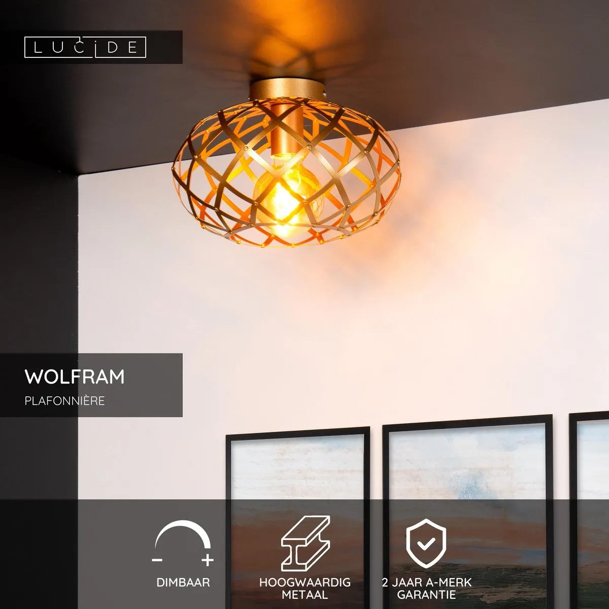 Lucide Wolfram Plafondlamp Ø30cm Mat Goud/Messing