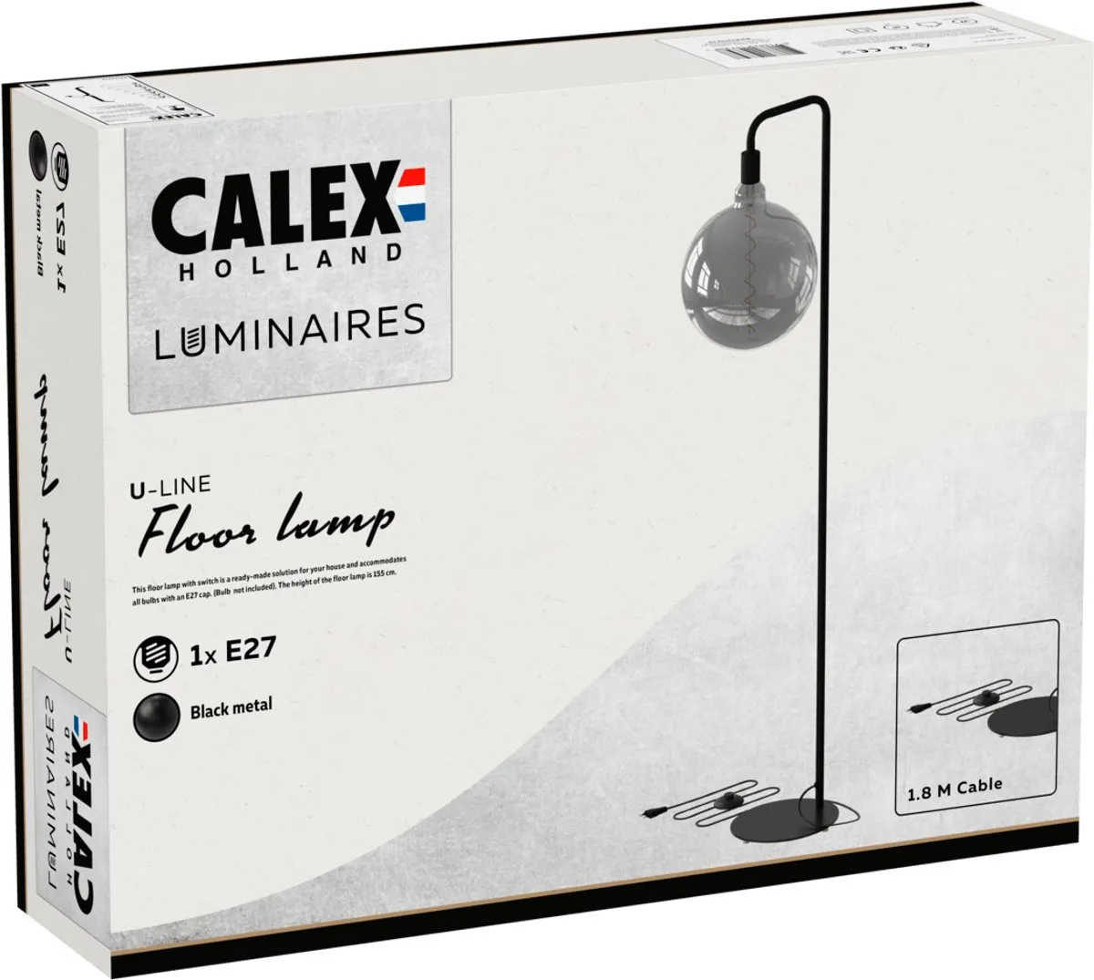 Calex U-Line Vloerlamp Industrieel E27 - Zwart - afbeelding 6 van 6