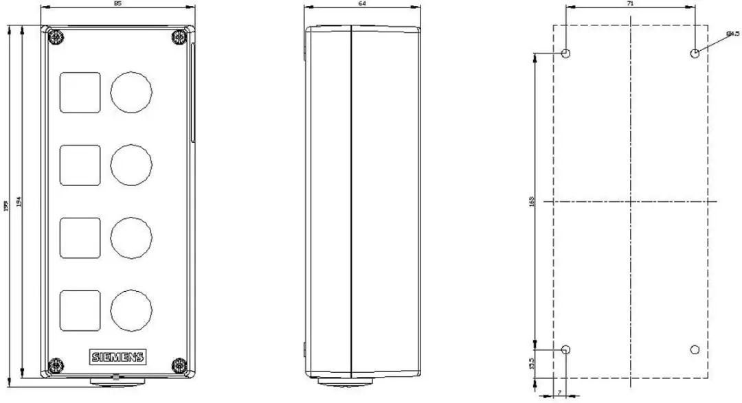 Siemens 3SU1854-0AA00-0AB1 Lege Behuizing - 4 Inbouwplaatsen Grijs