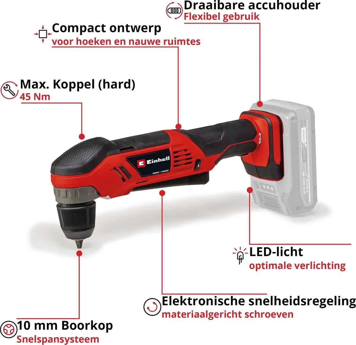 Einhell TE-AD 18 Li Solo Accu Haakse Boormachine 45 Nm