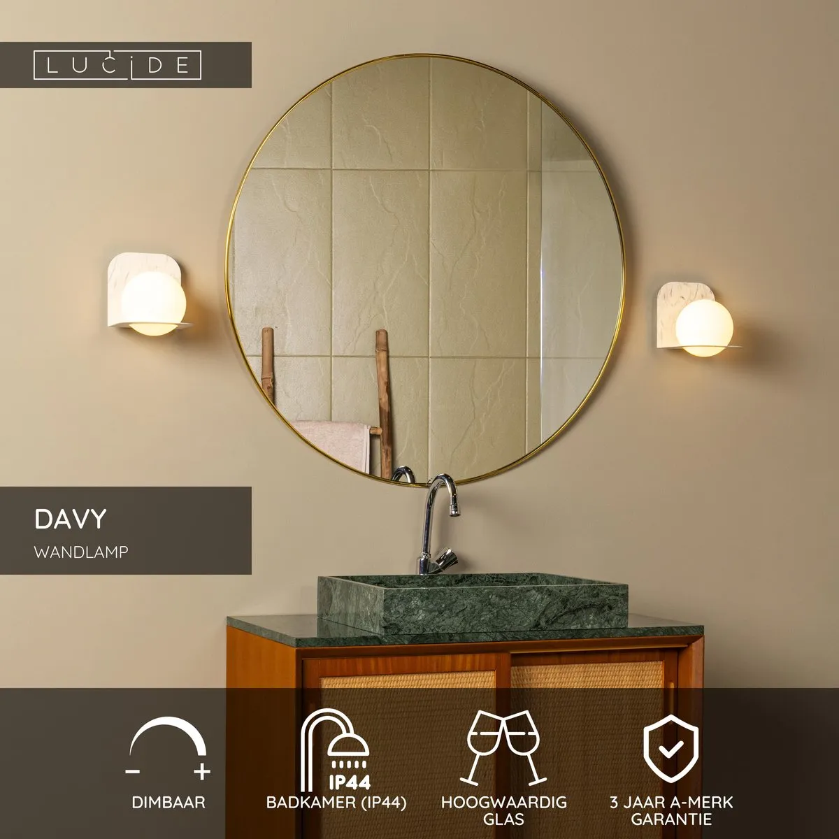 Lucide DAVY Wandlamp Badkamer 1xG9 33W - Grijs