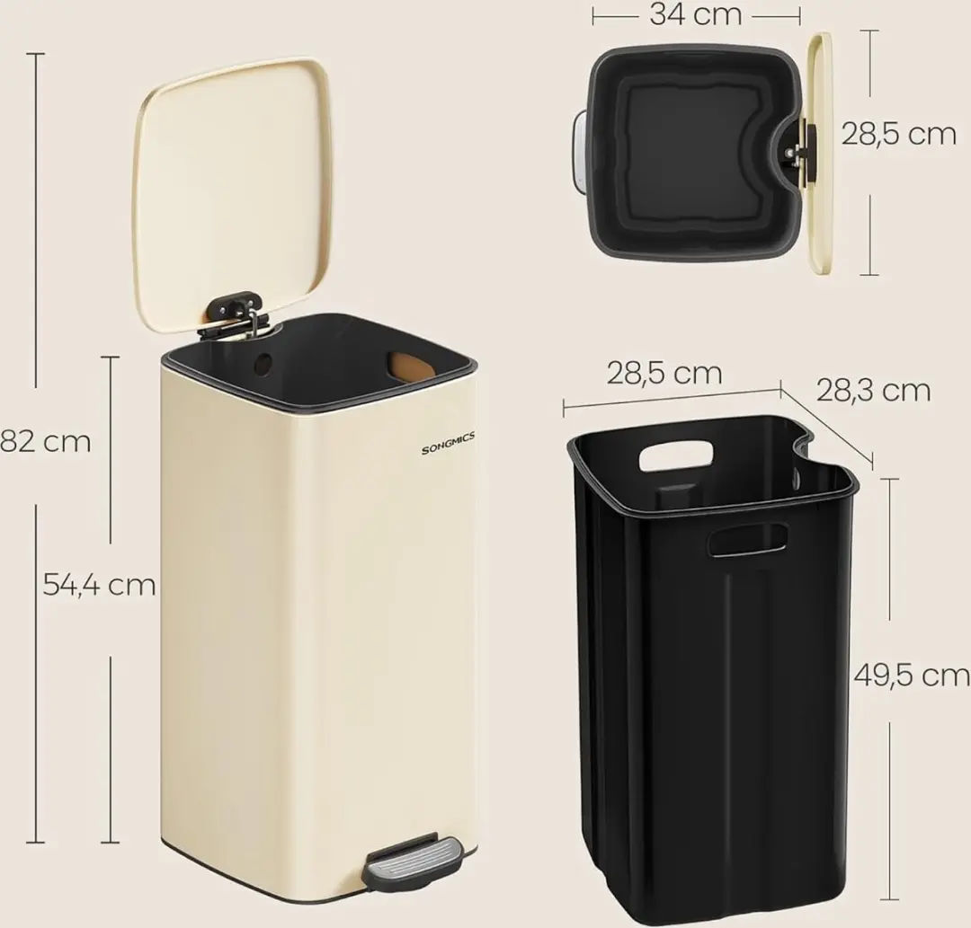 Songmics Pedaalemmer 30L - Zandbeige