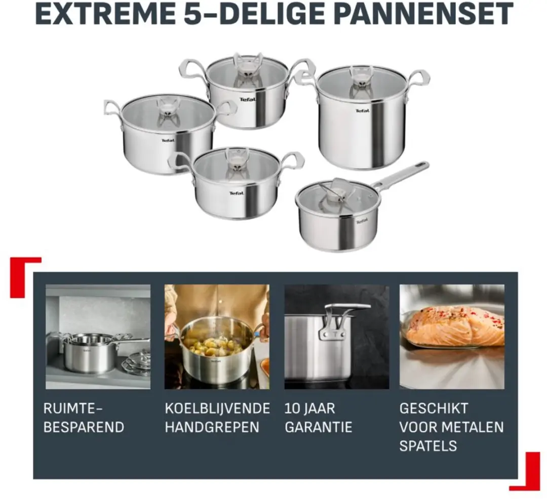 Tefal Extreme Pannenset 5-delig - 22/18/16-24cm Zilver