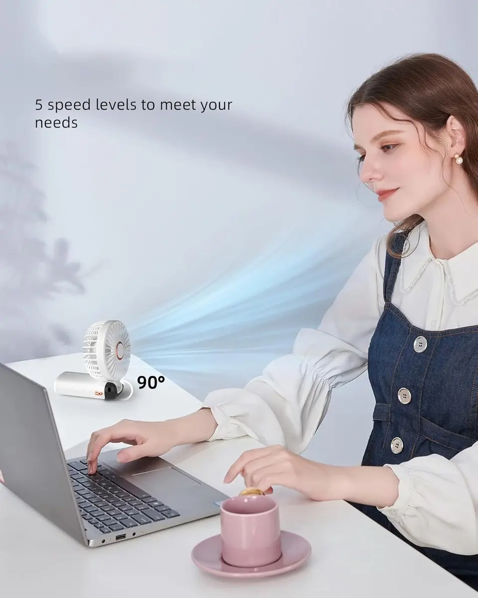 ECTEATOY Draagbare Handventilator 3200mAh - 5 Snelheden - Wit