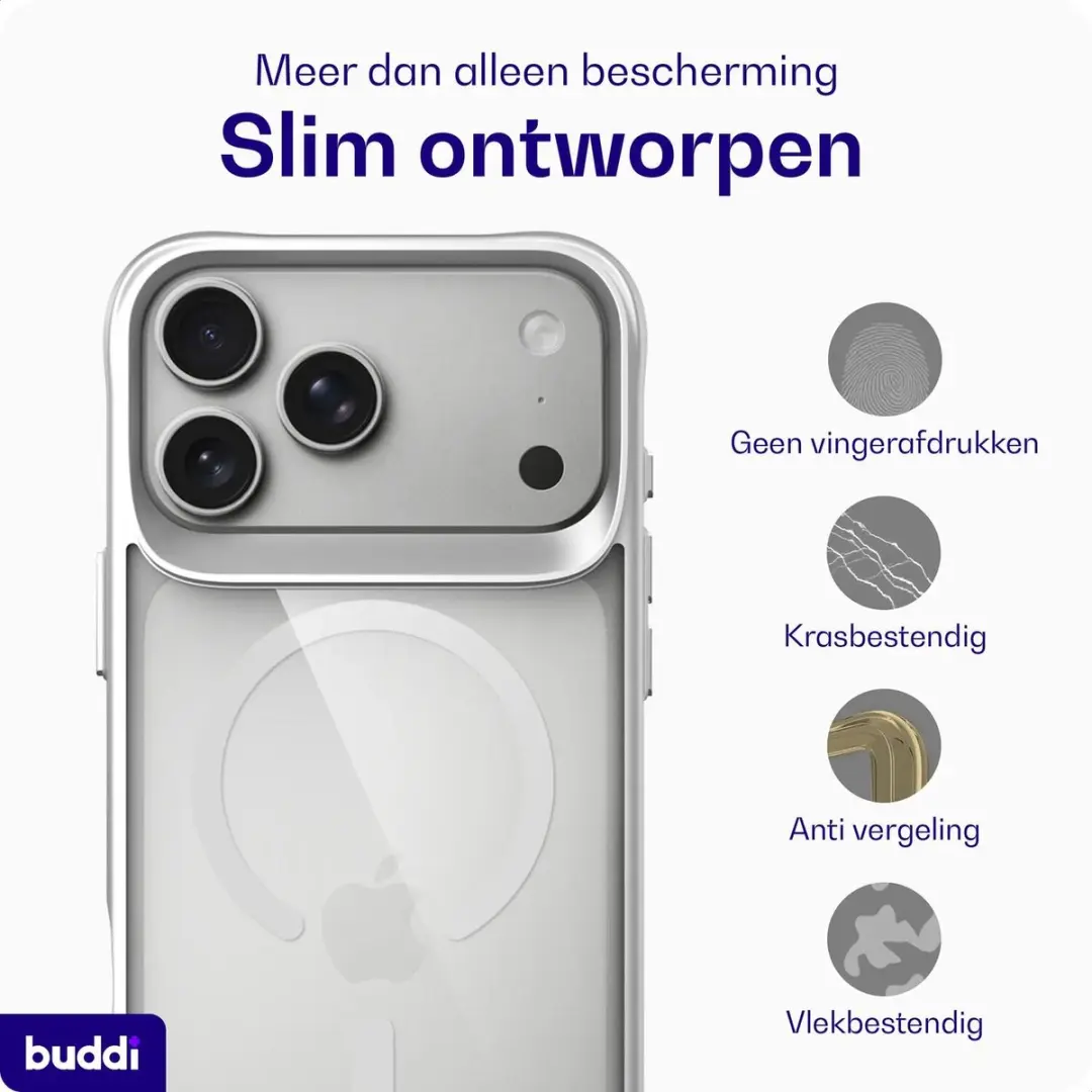 Buddi Hybrid Hoesje iPhone 17 Pro - MagSafe Zilver