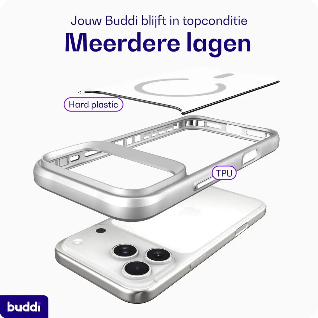 Buddi Hybrid Hoesje iPhone 17 Pro - MagSafe Zilver