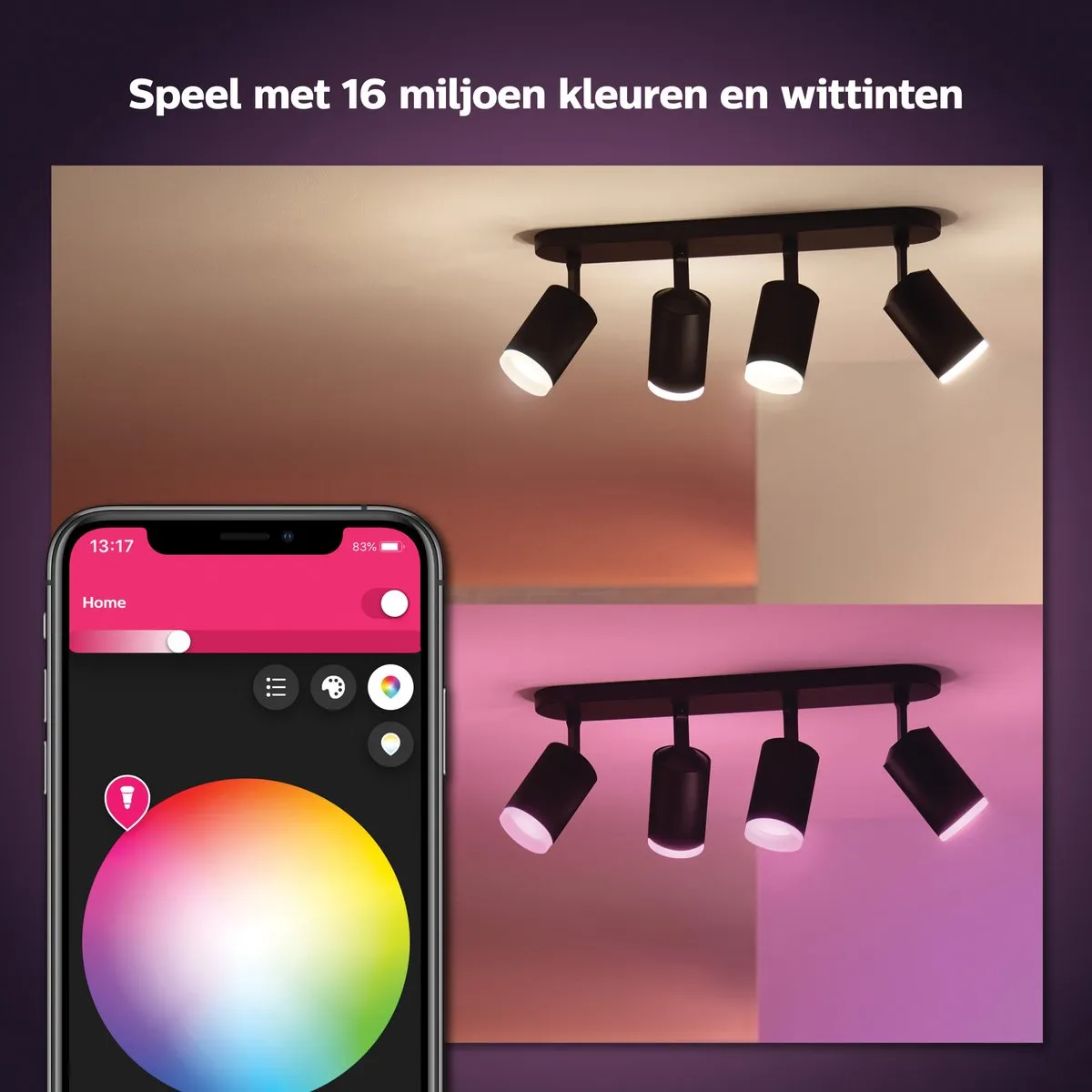 Philips Hue Fugato Opbouwspot 4-spots - Zwart