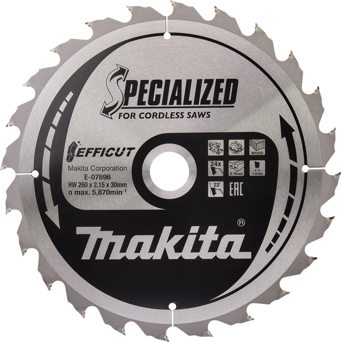 Makita Efficut Cirkelzaagblad Hout Ø260mm 24T