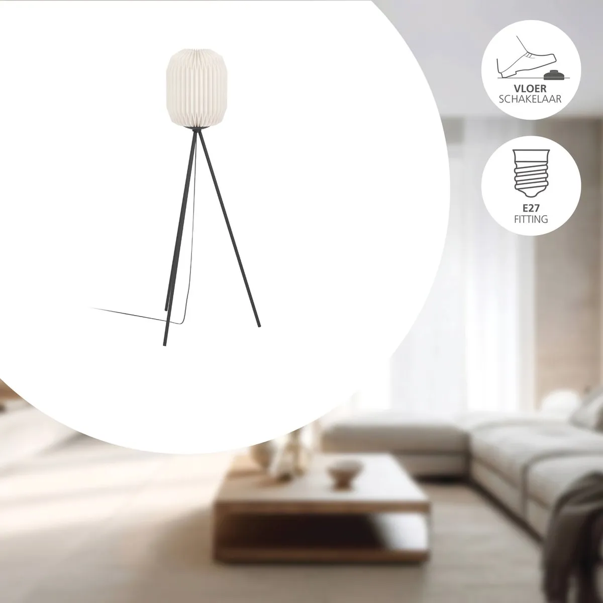 Eglo Belgrave Vloerlamp E27 141,5cm - Zwart/Wit