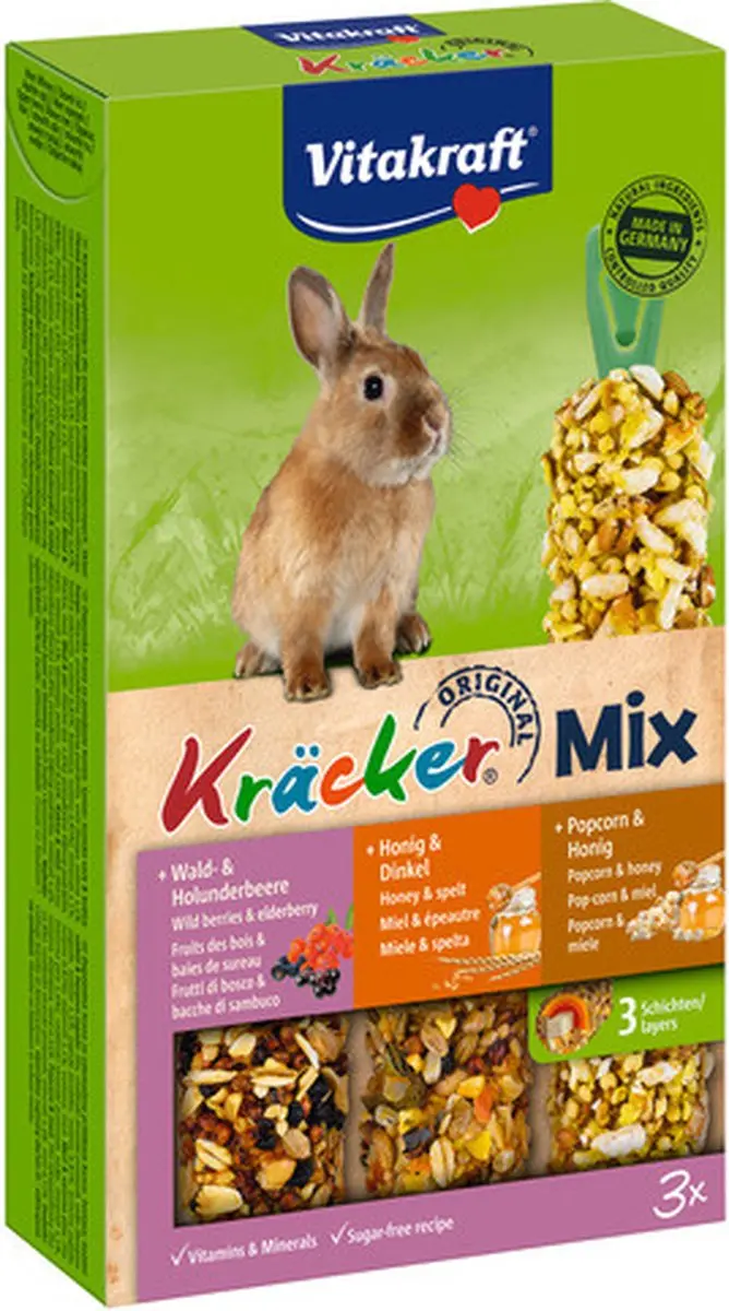 Vitakraft Dwergkonijn Krackers Trio Mix - 3 Staafjes
