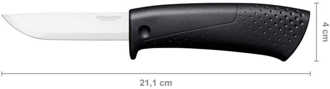 Fiskars 1023617 Bouwmes - Ingebouwde Slijper - Roestvrijstalen Lemmet - Zwart/Oranje