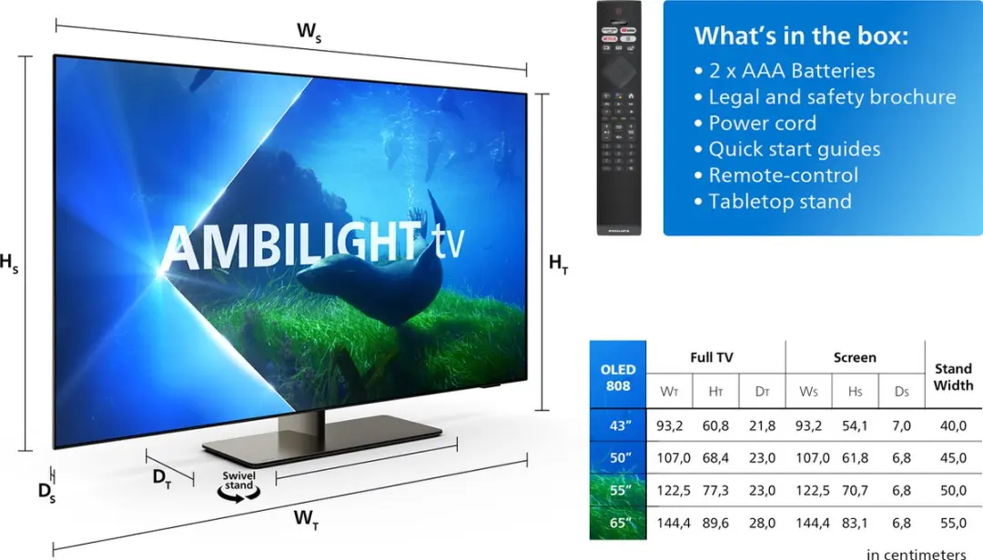 Philips 65OLED808 65 inch OLED TV - Grijs