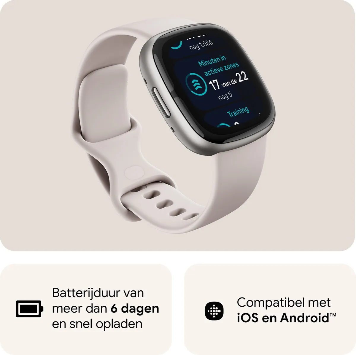 Fitbit Sense 2 - Smartwatch dames en heren - Wit