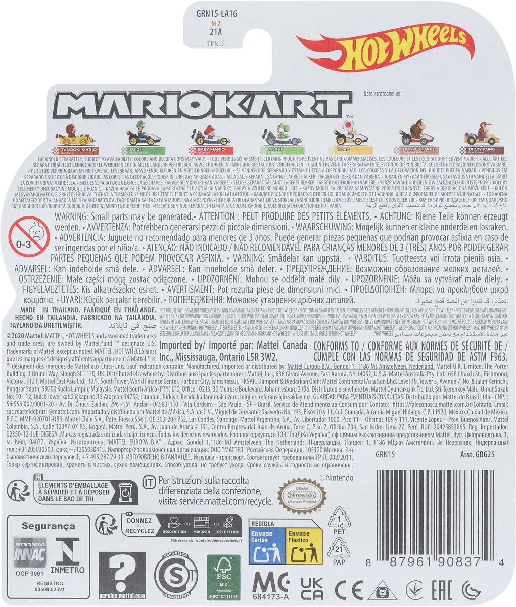 Hot Wheels Mario Kart Diddy Kong Pipe Frame - Rood/Geel