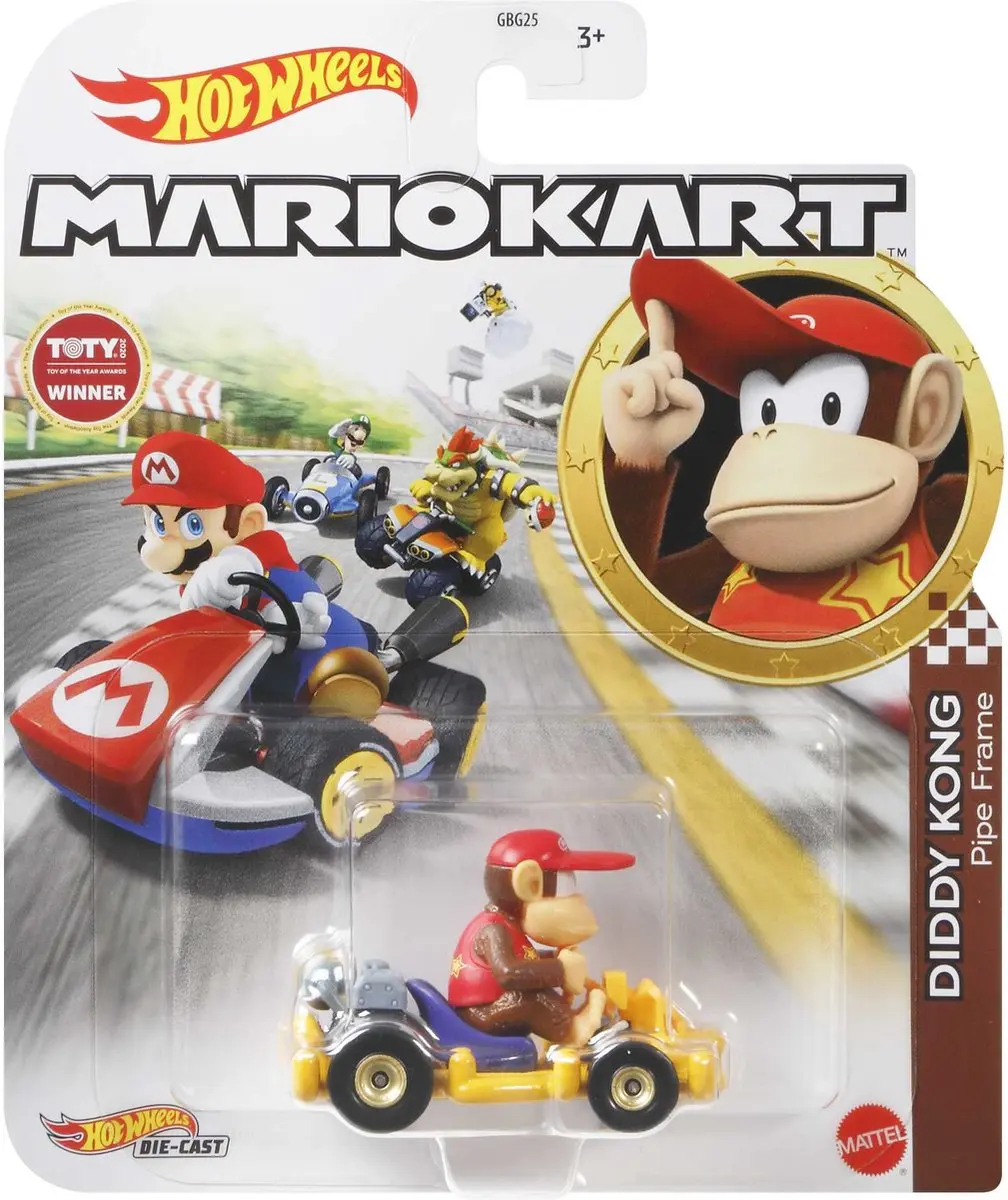 Hot Wheels Mario Kart Diddy Kong Pipe Frame - Rood/Geel
