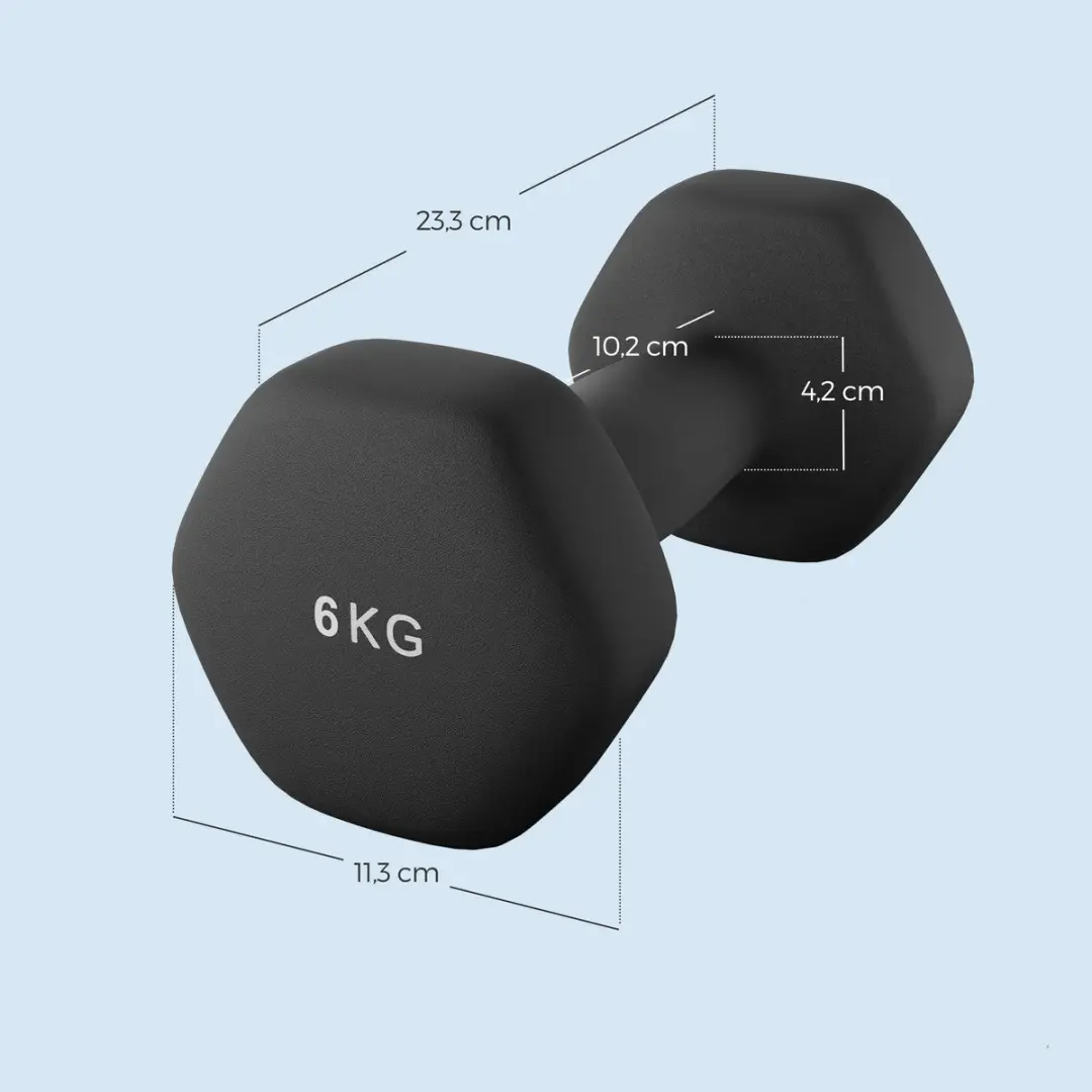 Songmics Hexagon Dumbbells 2x6 kg - Neopreen - Inktzwart