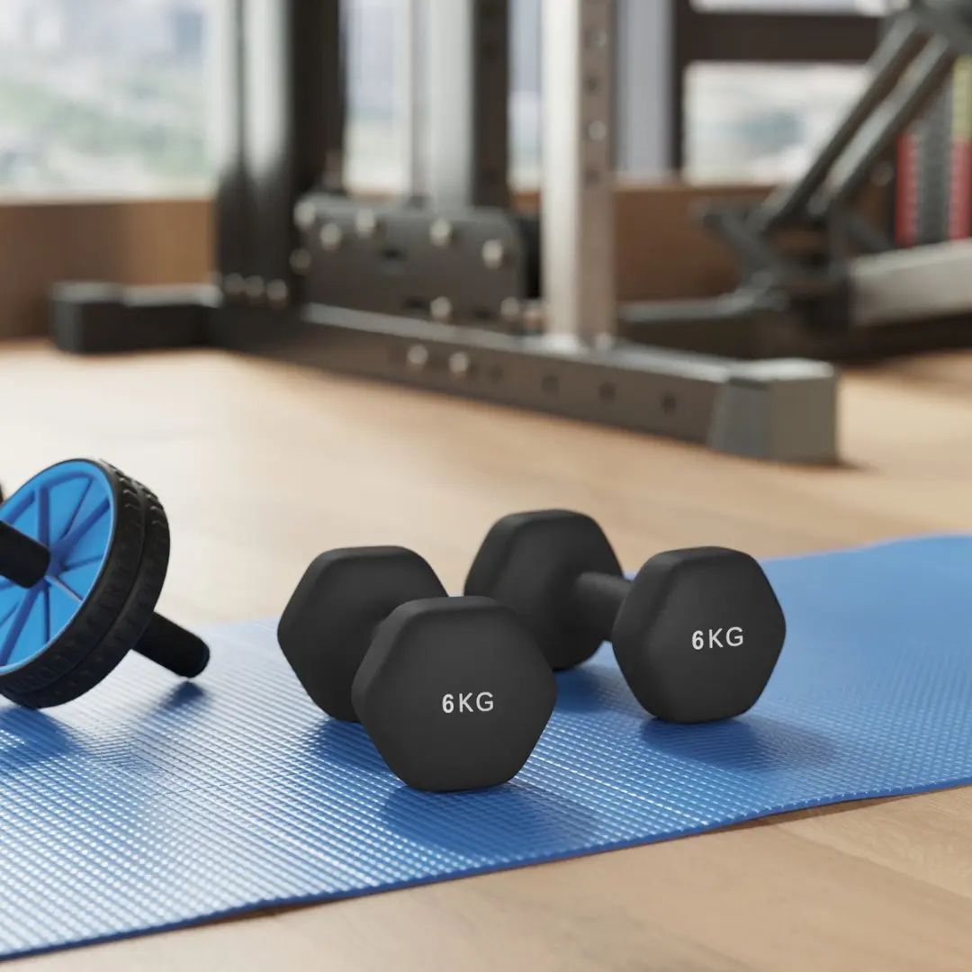 Songmics Hexagon Dumbbells 2x6 kg - Neopreen - Inktzwart - afbeelding 6 van 6