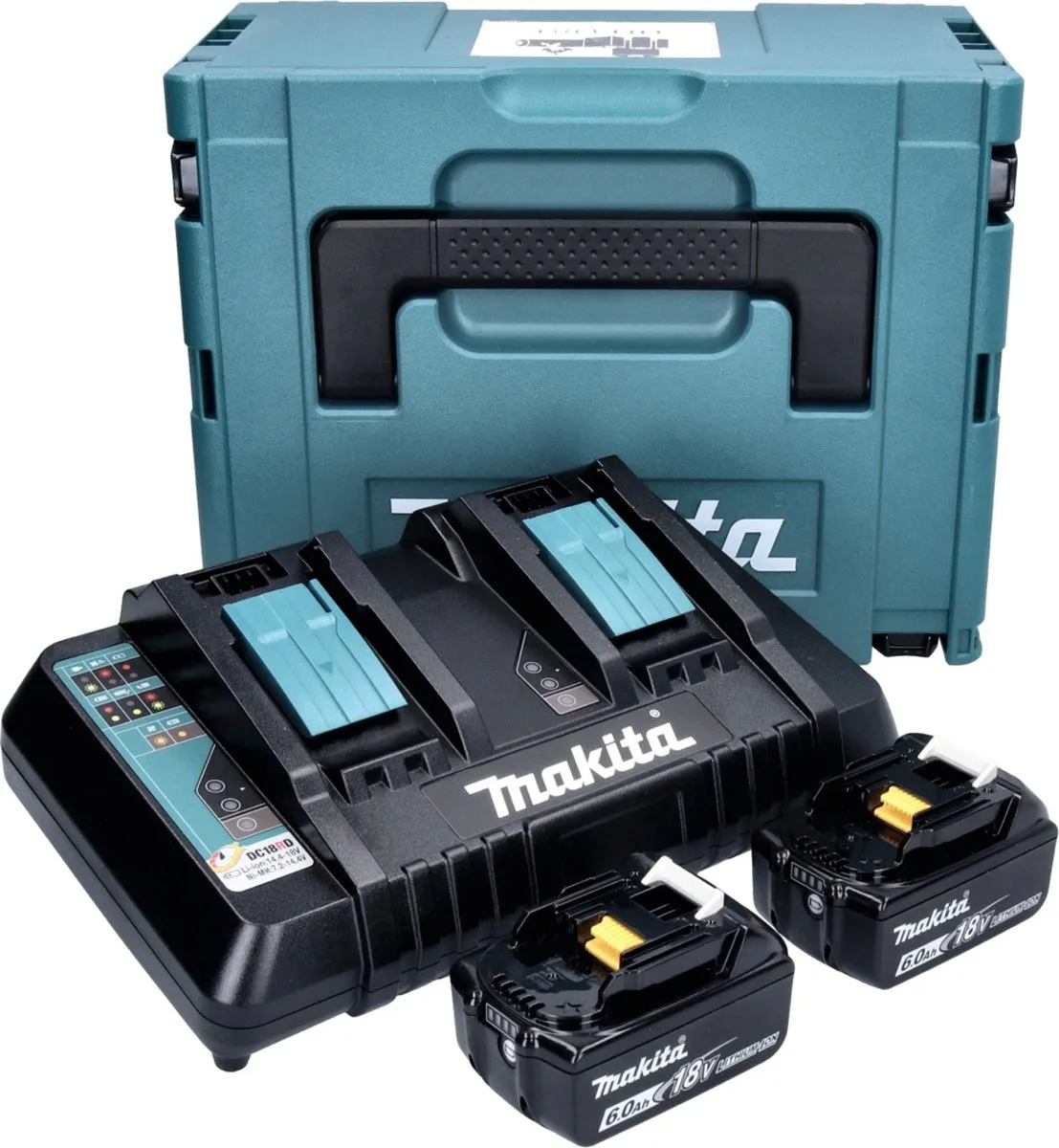 Makita Power Source Kit 18V - 2x BL1860B 6.0Ah + DC18RD Lader + Makpac