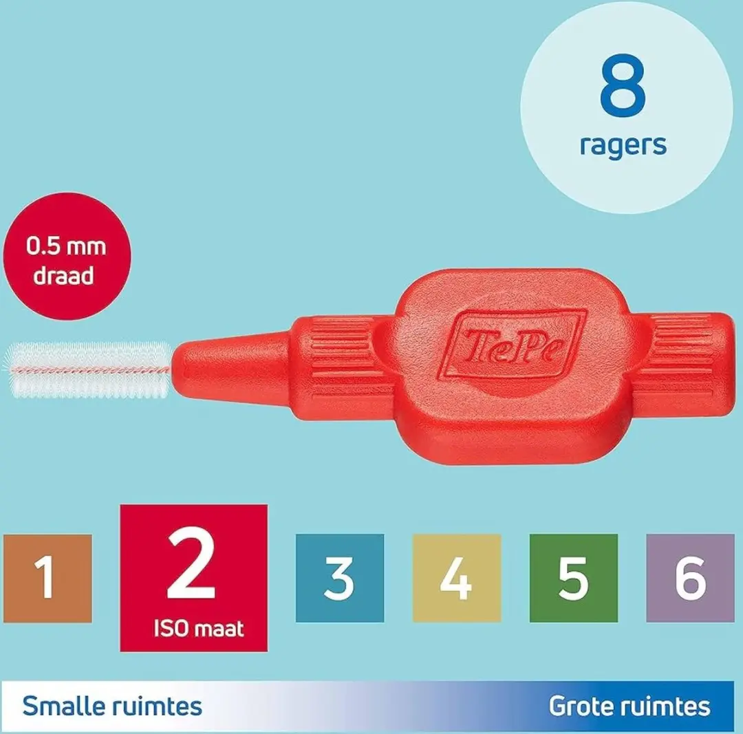 TePe Interdentale Ragers Origineel 0,5mm - 8 Stuks - Rood
