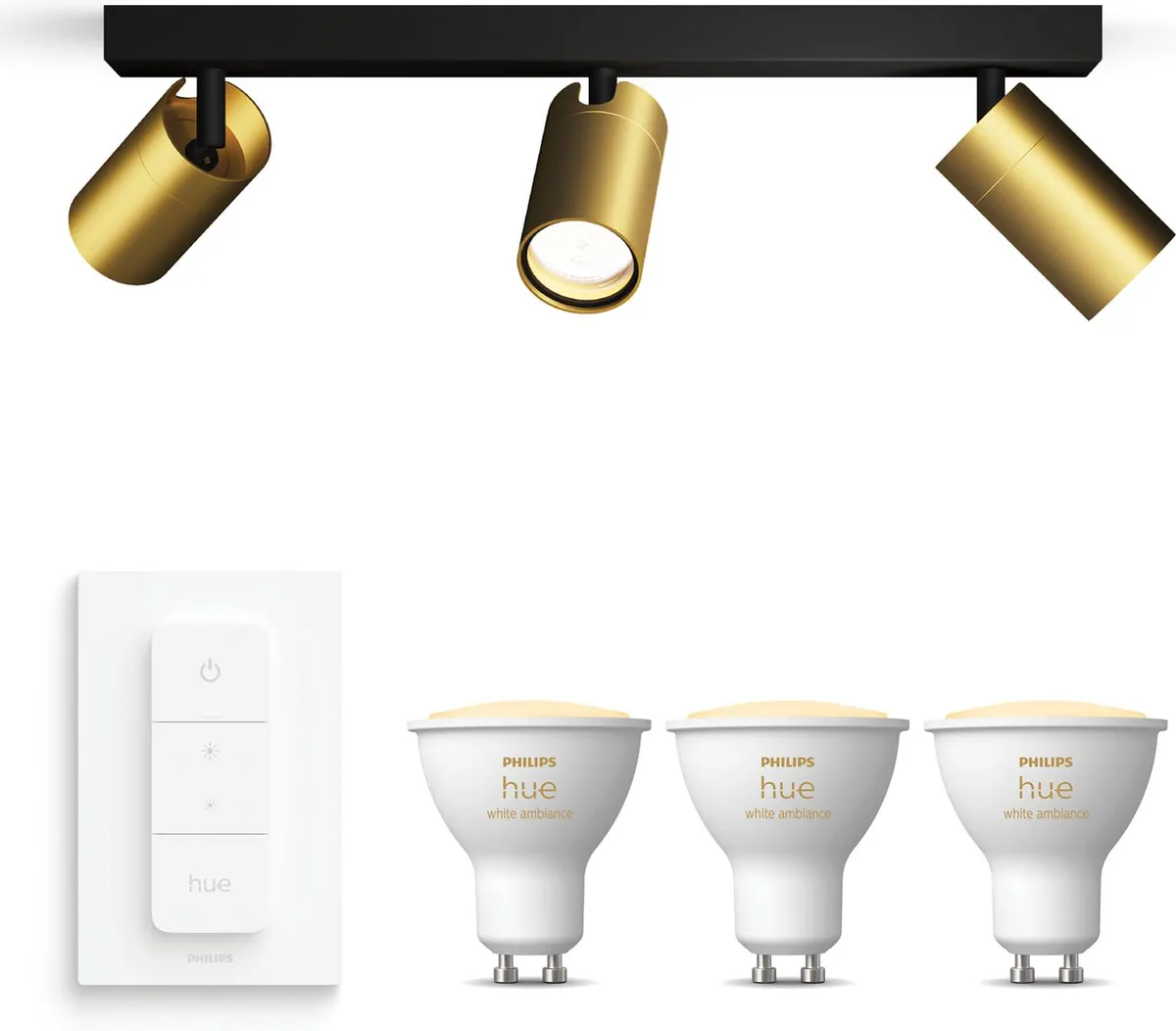 Philips Hue Idris Opbouwspot Badkamer - 3x GU10 - Zwart/Goud