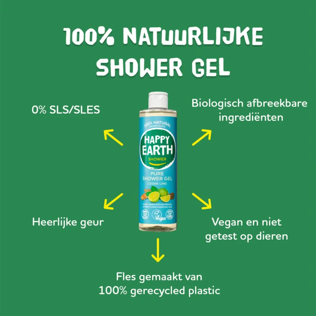Happy Earth Douchegel Cedar Lime 300ml