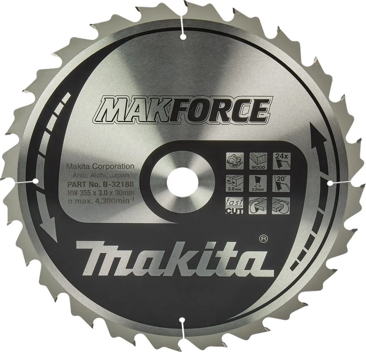 Makita MAKFORCE Zaagblad B-32188 355x30mm - 24 Tanden - Hout