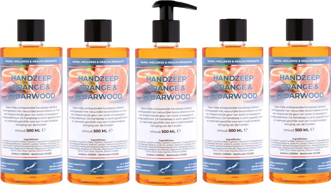 Splashbox Cosmetics Handzeep Sweet Orange & Cedarwood 500ml - 5 Stuks