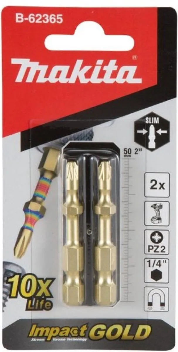 Makita B-62365 Impact Gold Xtreme Torsion PZ2-bits 50mm