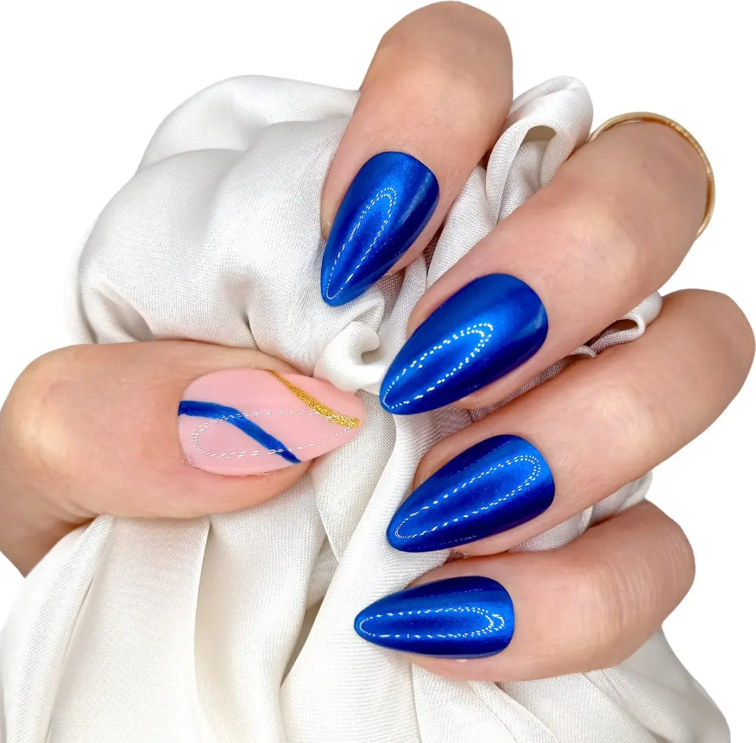 SD Press on Nails B-126 Plaknagels - 20 Stuks - Blauw Nude Swirl