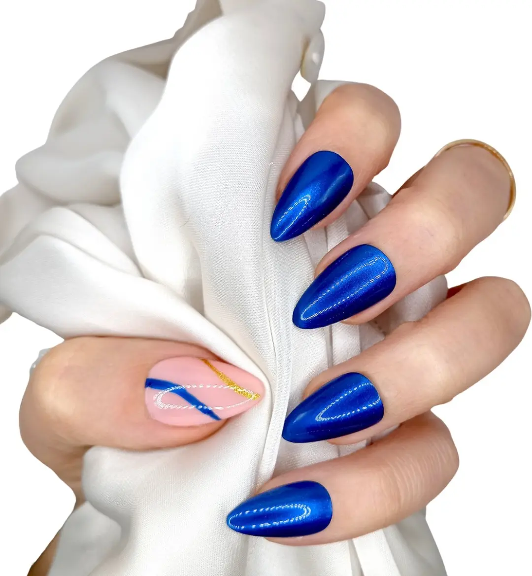 SD Press on Nails B-126 Plaknagels - 20 Stuks - Blauw Nude Swirl