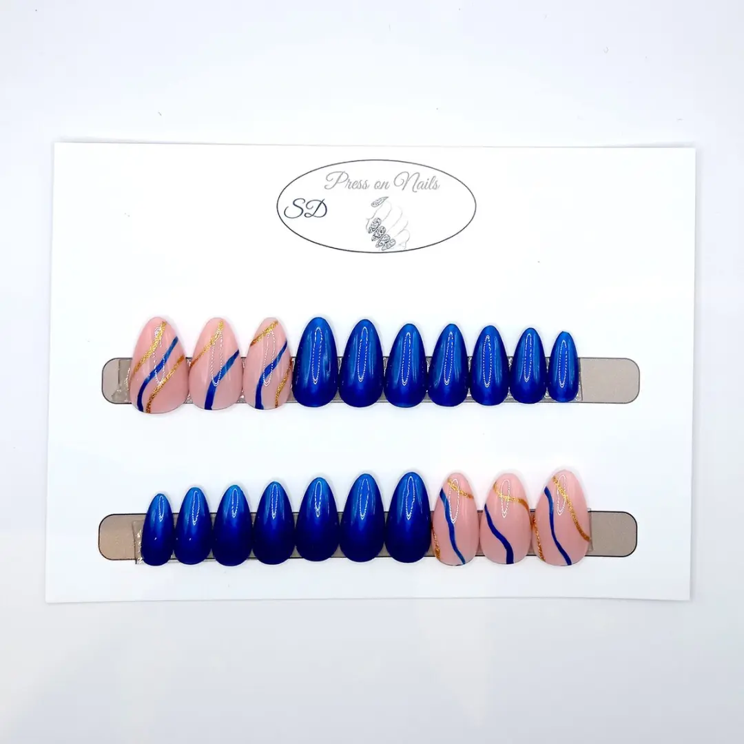 SD Press on Nails B-126 Plaknagels - 20 Stuks - Blauw Nude Swirl