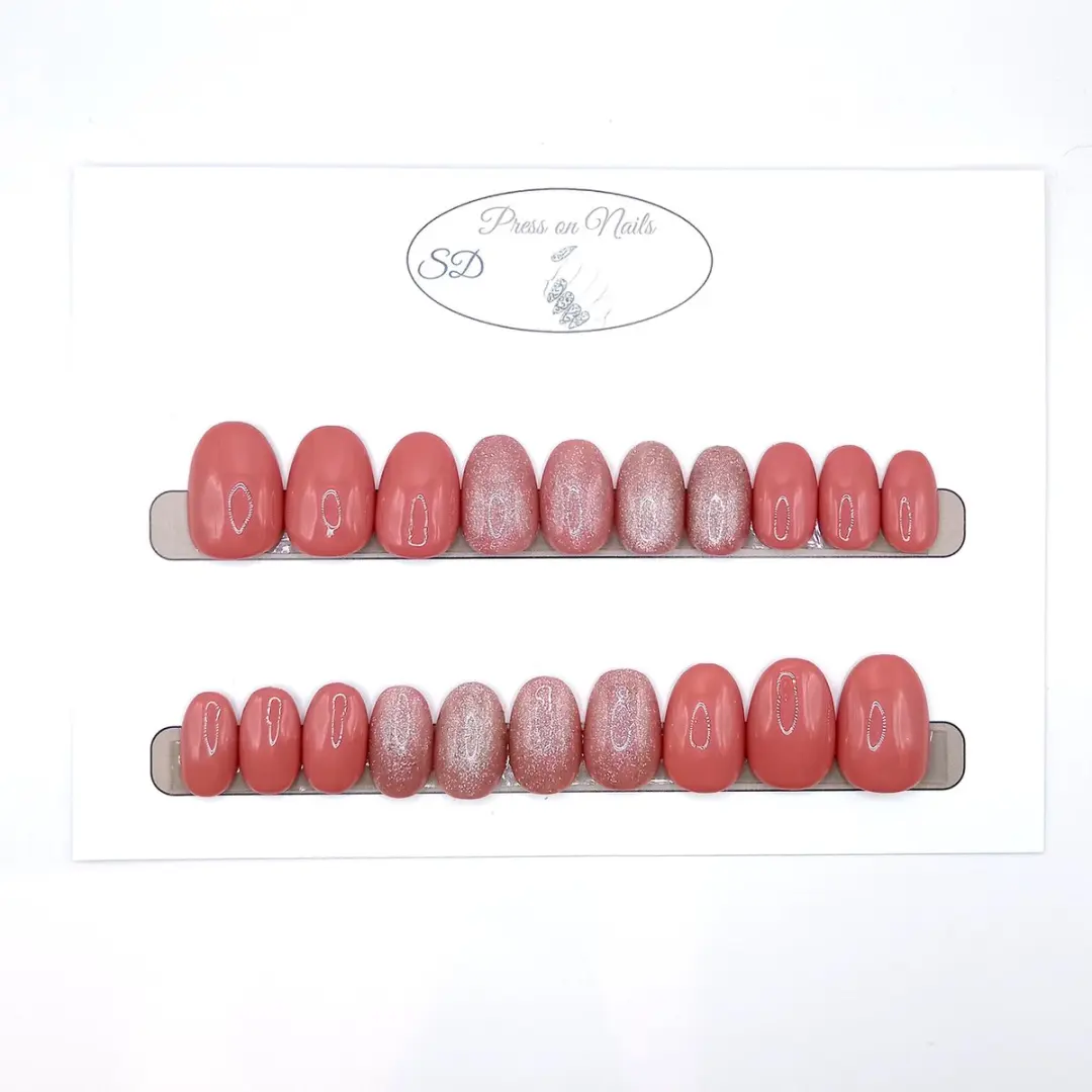 SD Press on Nails B-69 Plaknagels - Nude Glitter - 20 Stuks