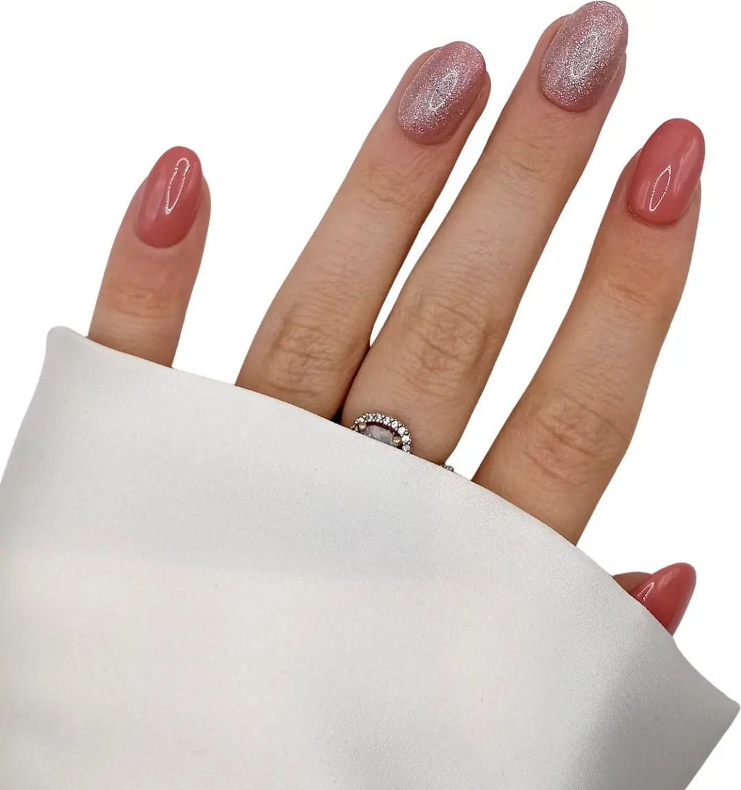 SD Press on Nails B-69 Plaknagels - Nude Glitter - 20 Stuks
